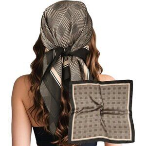 Head Hair Scarf Like Satin Silk Scarf Bandana Hair Wrapping Black and Brown
